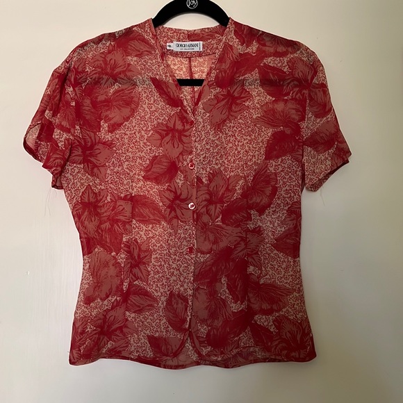 Giorgio Armani Red Silk Blouse - Picture 1 of 3